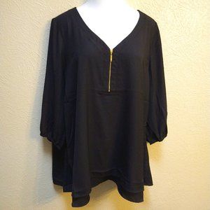 Avenue Black with Gold Zipper Tunic 3/4 sleeve Plus Size 26/28